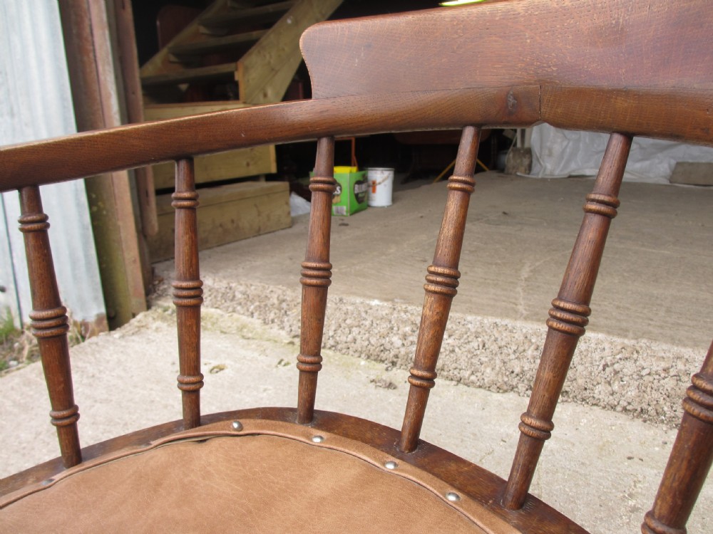 Edwardian oak spindle back swivel desk chair  View VI