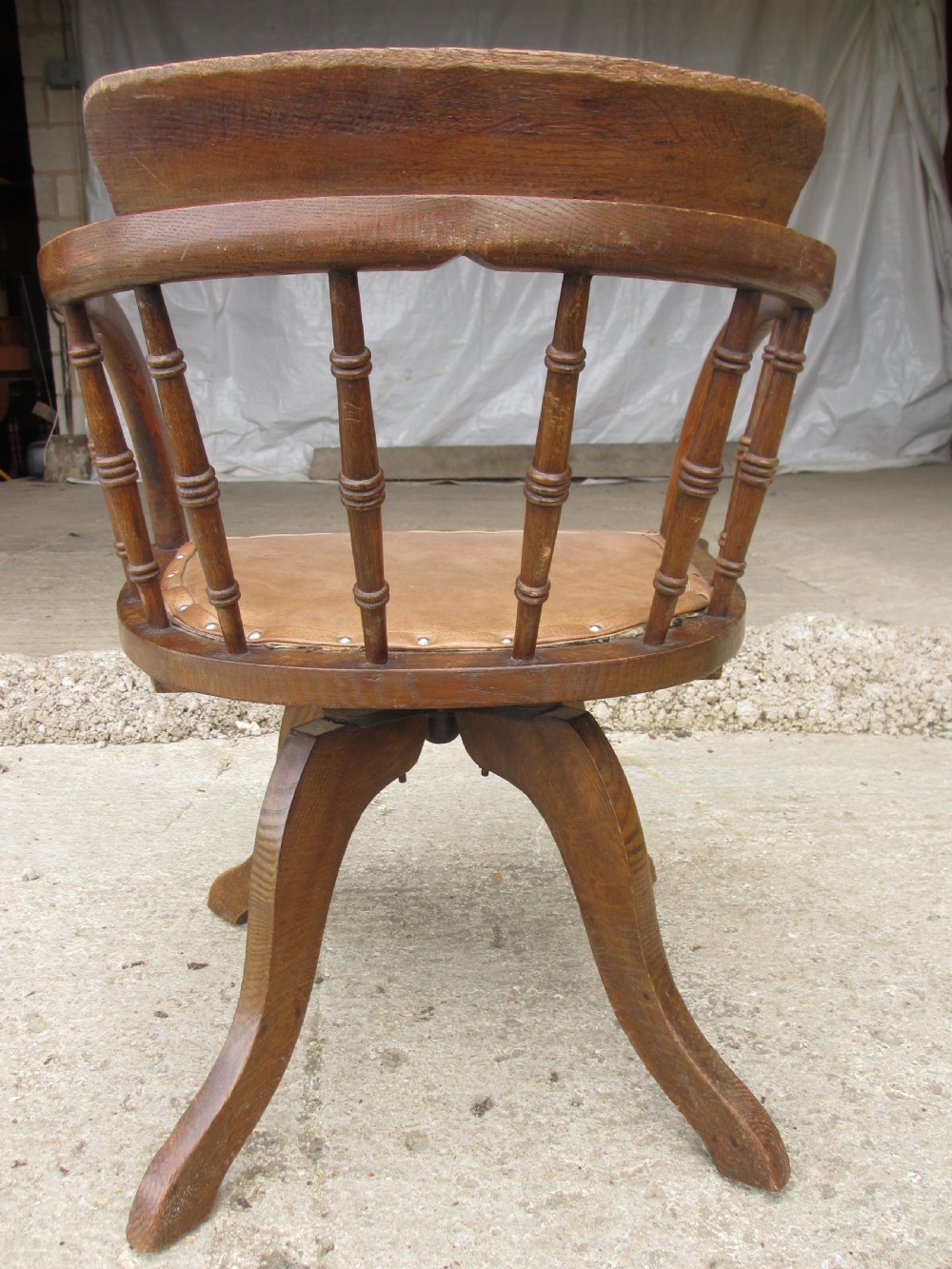 Edwardian oak spindle back swivel desk chair  View XI