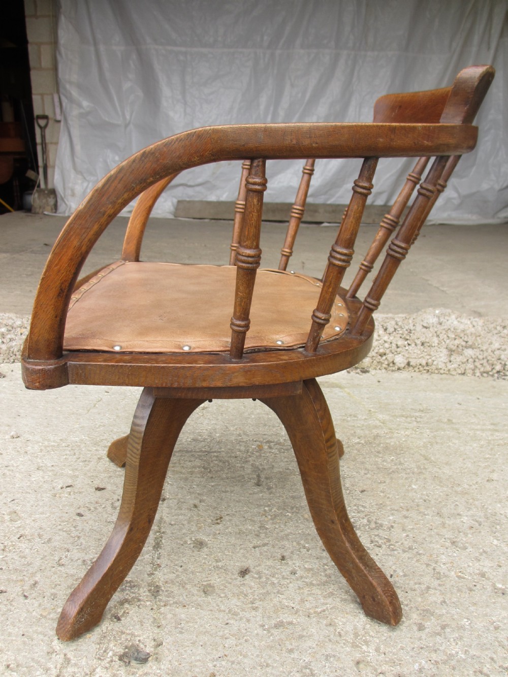 Edwardian oak spindle back swivel desk chair  View XII