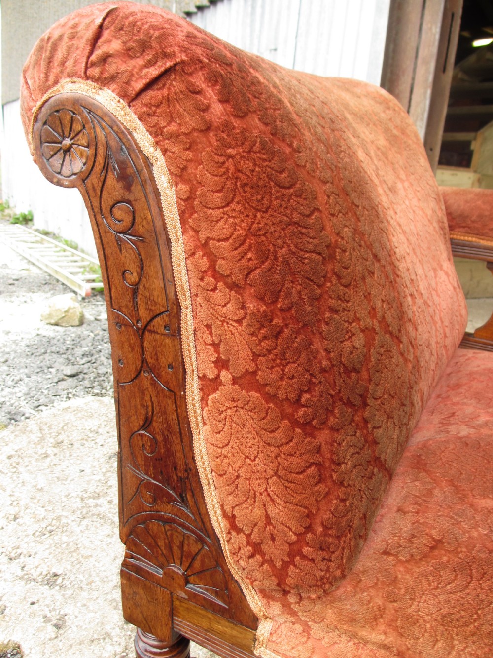 Victorian carved mahogany upholstered chaise longue View IV
