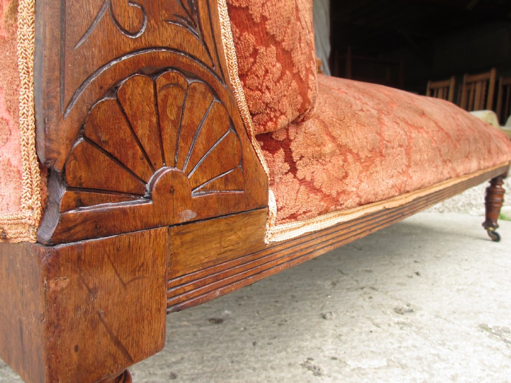 Victorian carved mahogany upholstered chaise longue View V