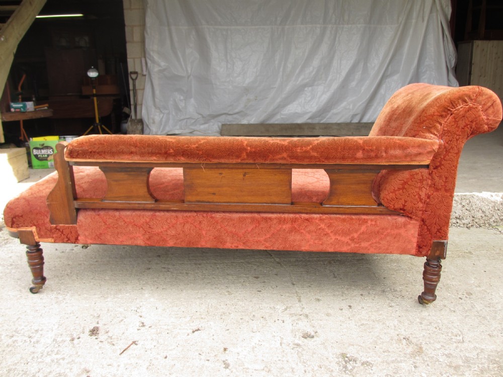 Victorian carved mahogany upholstered chaise longue View XI
