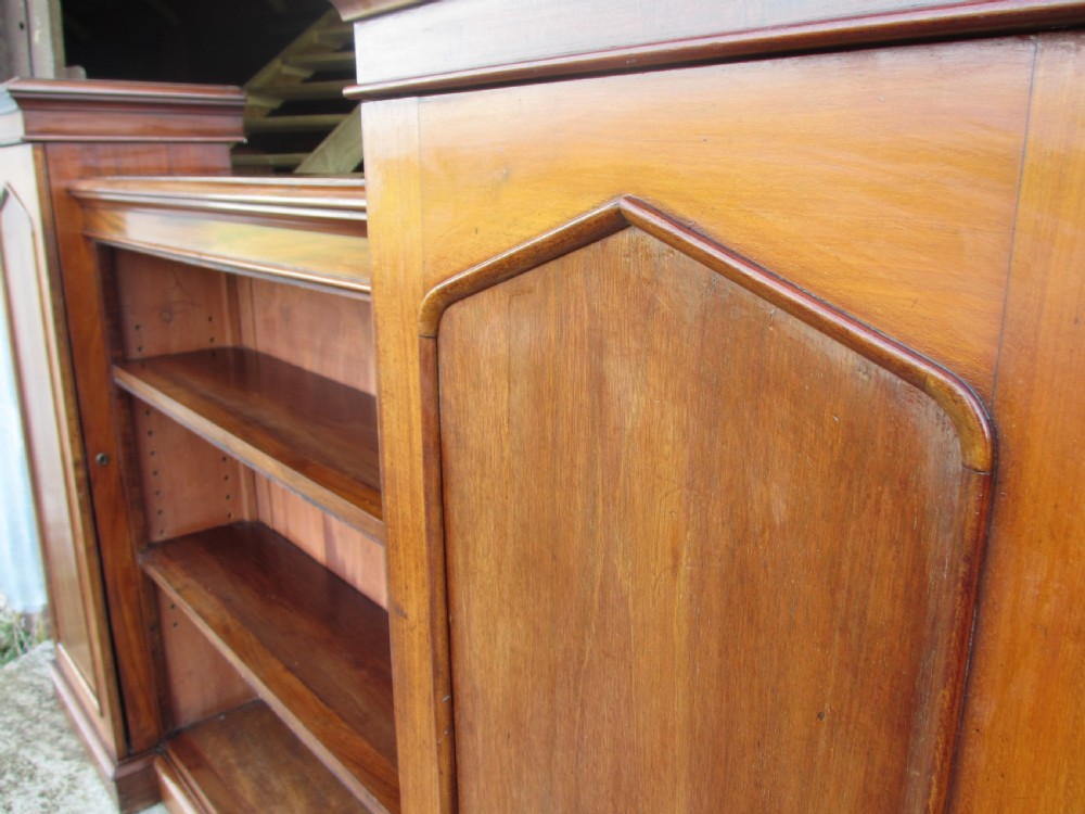 Victorian flame Mahogany breakfront open bookcase View III