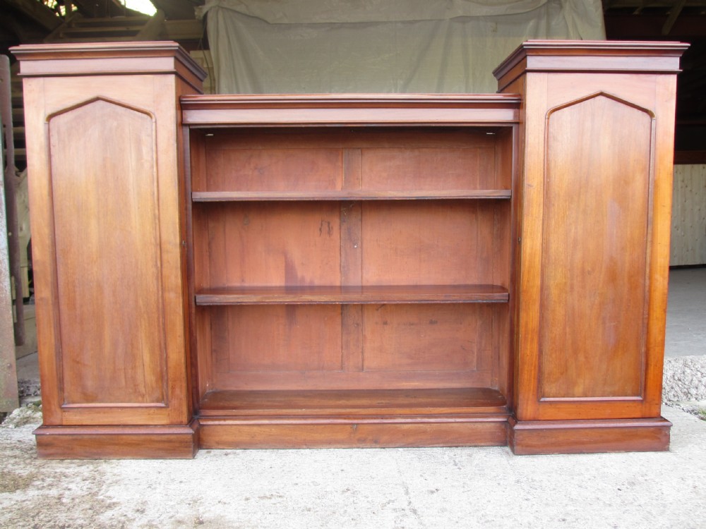 Victorian flame Mahogany breakfront open bookcase View VI