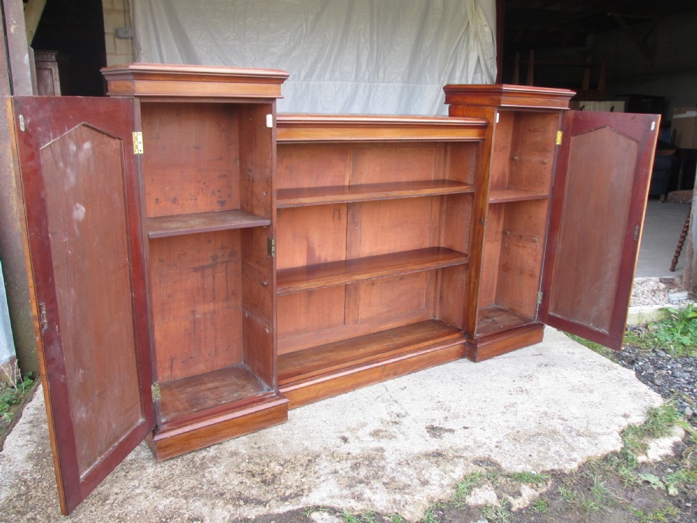 Victorian flame Mahogany breakfront open bookcase View VIII