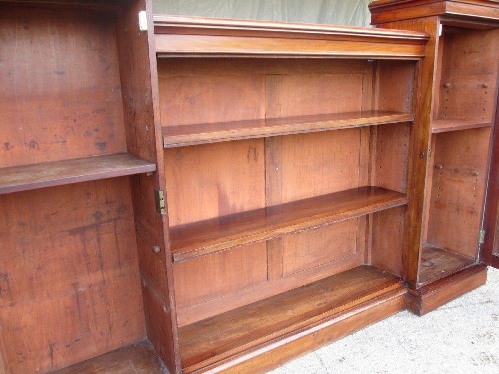 Victorian flame Mahogany breakfront open bookcase View IX
