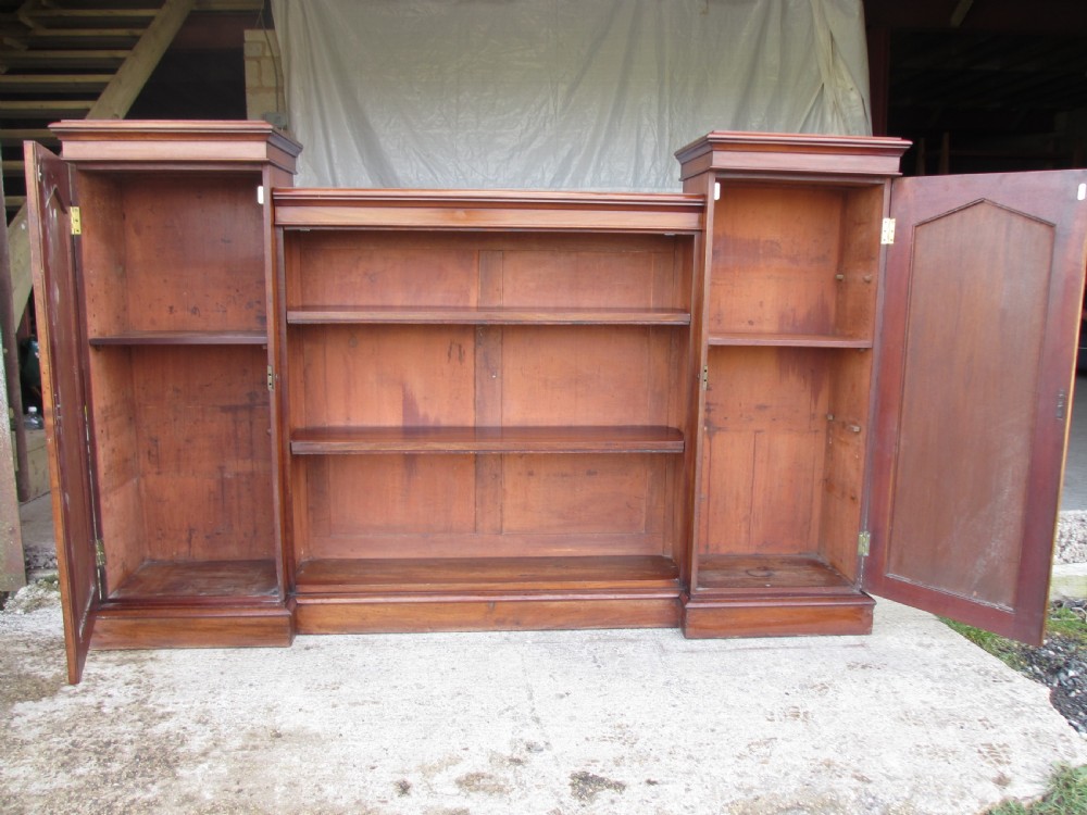 Victorian flame Mahogany breakfront open bookcase View X