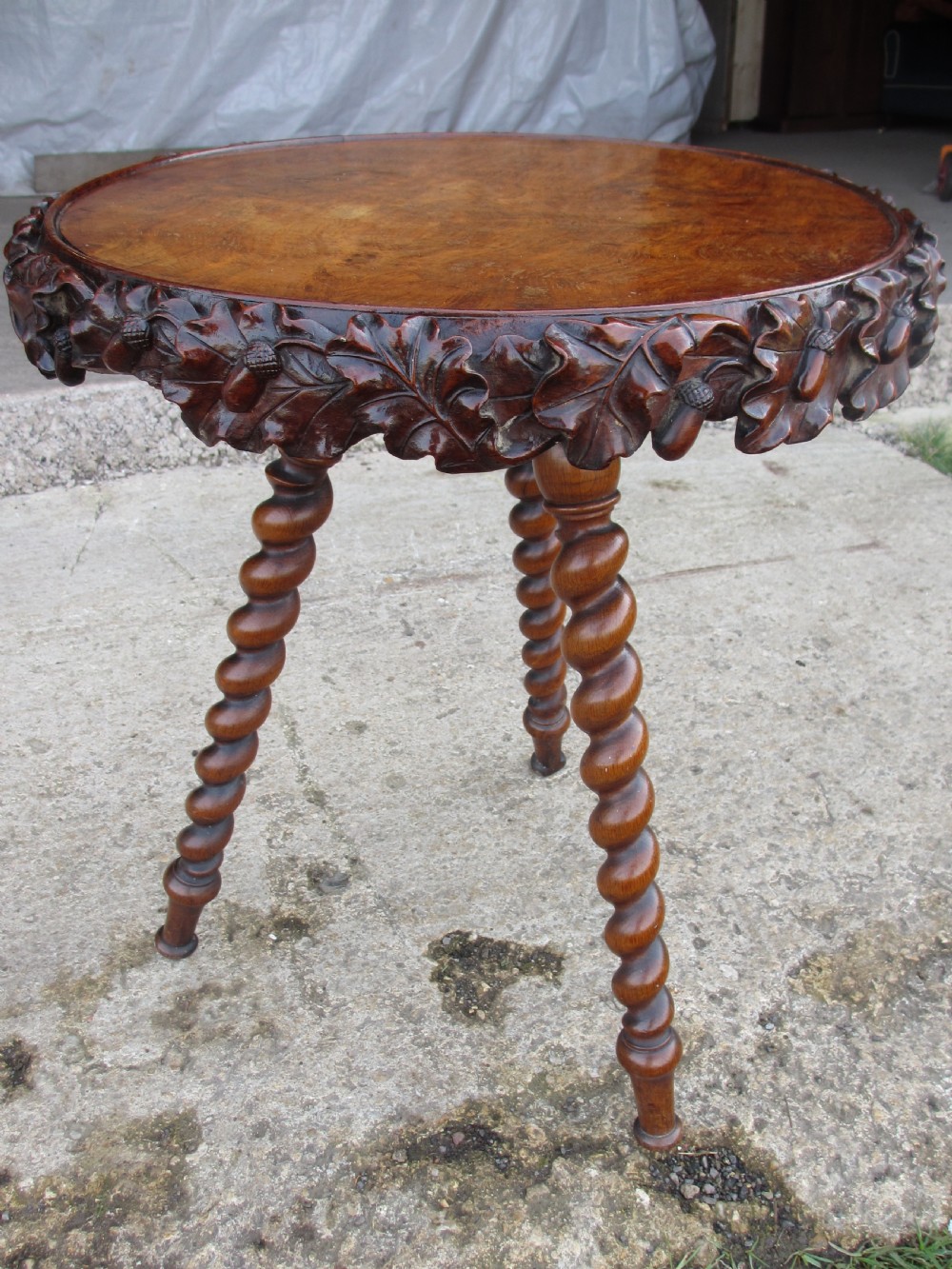 19th Century Oak and Walnut round top Gypsy occasional table View III