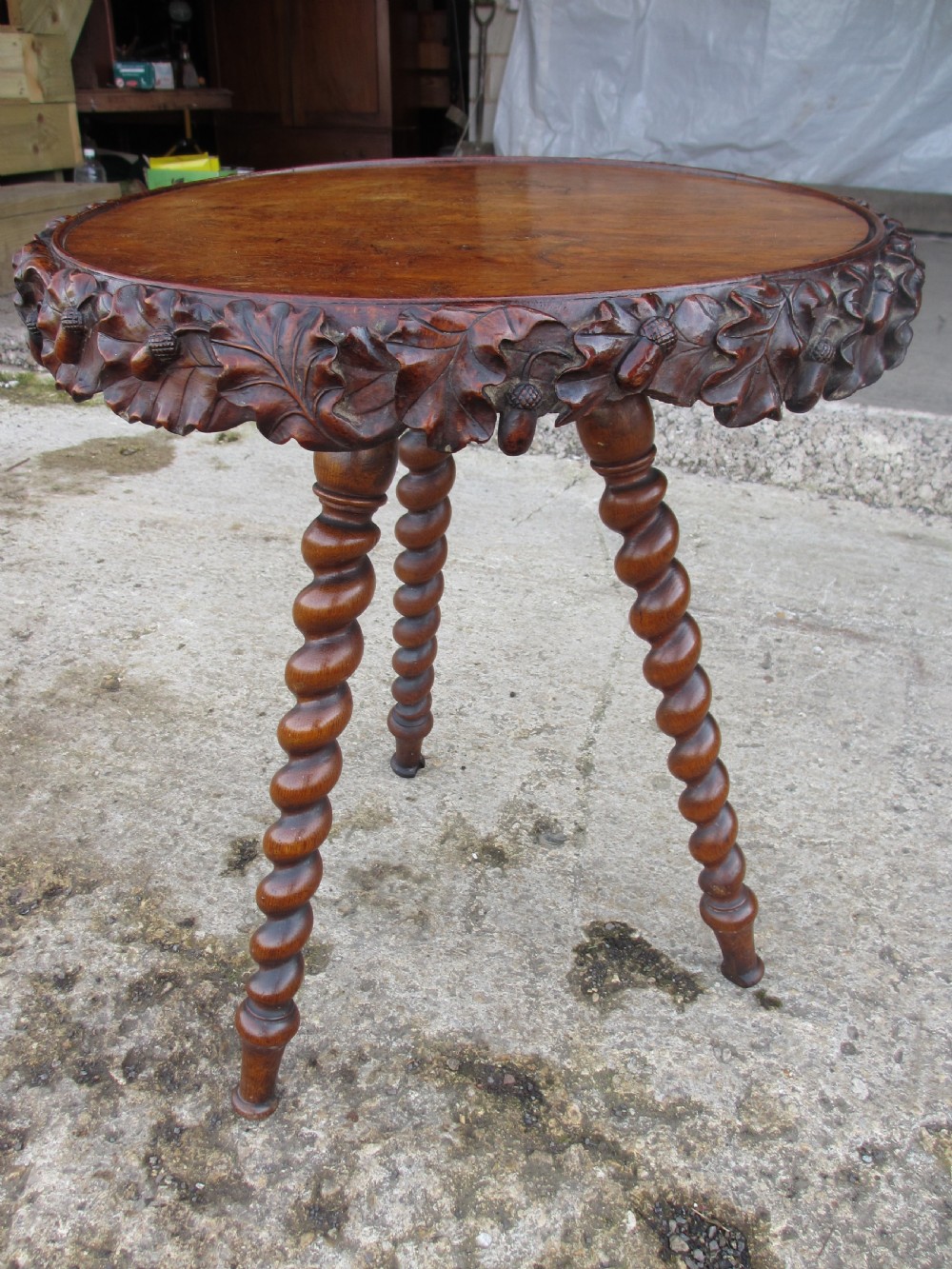19th Century Oak and Walnut round top Gypsy occasional table View IV