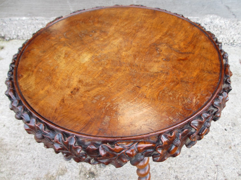 19th Century Oak and Walnut round top Gypsy occasional table View V