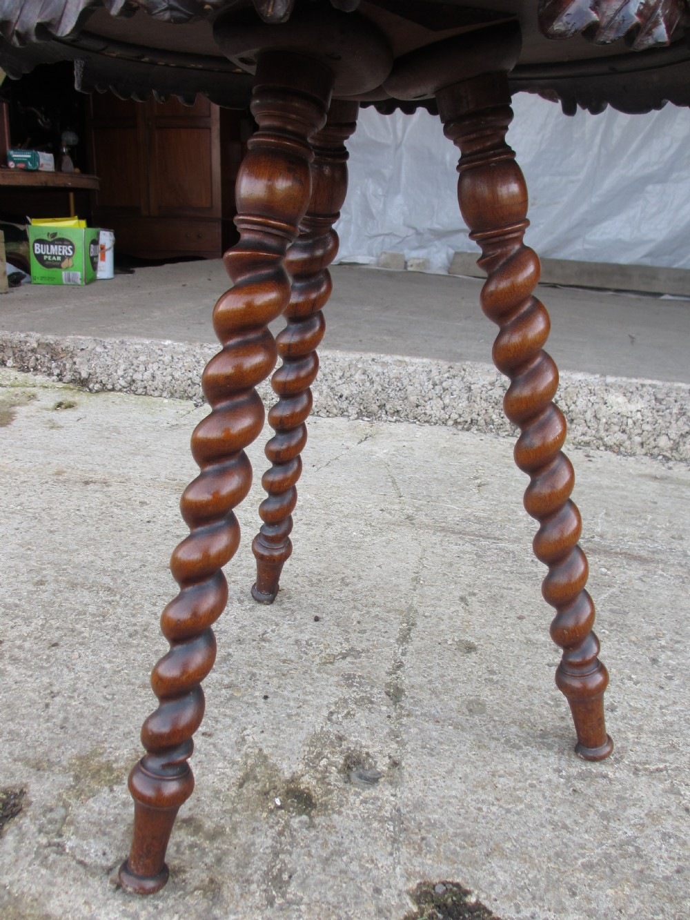 19th Century Oak and Walnut round top Gypsy occasional table View VIII