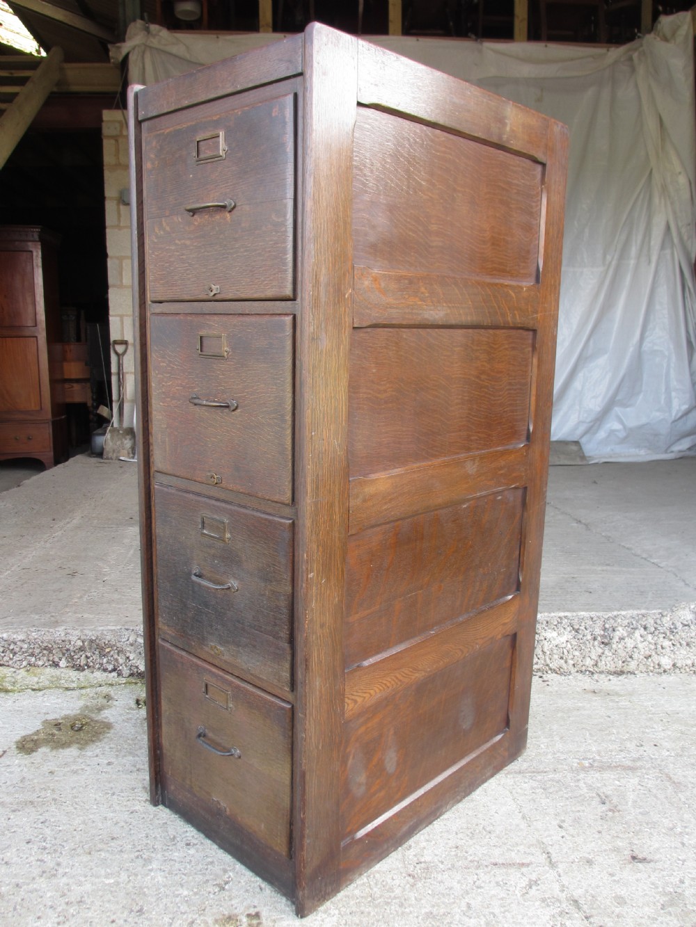 Edwardian Oak 4 drawer filing cabinet View II