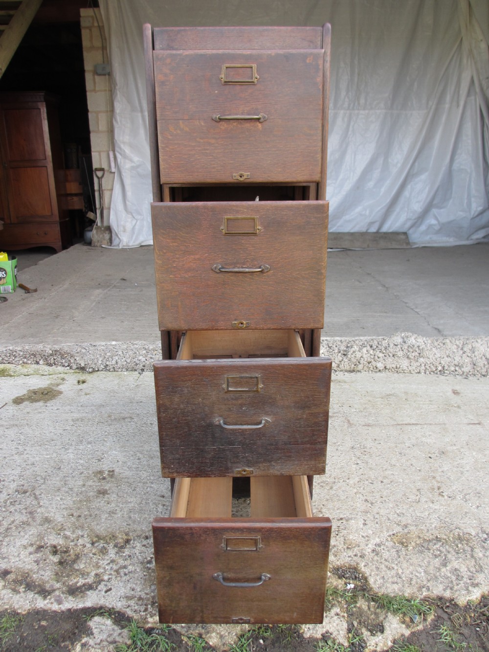 Edwardian Oak 4 drawer filing cabinet View X