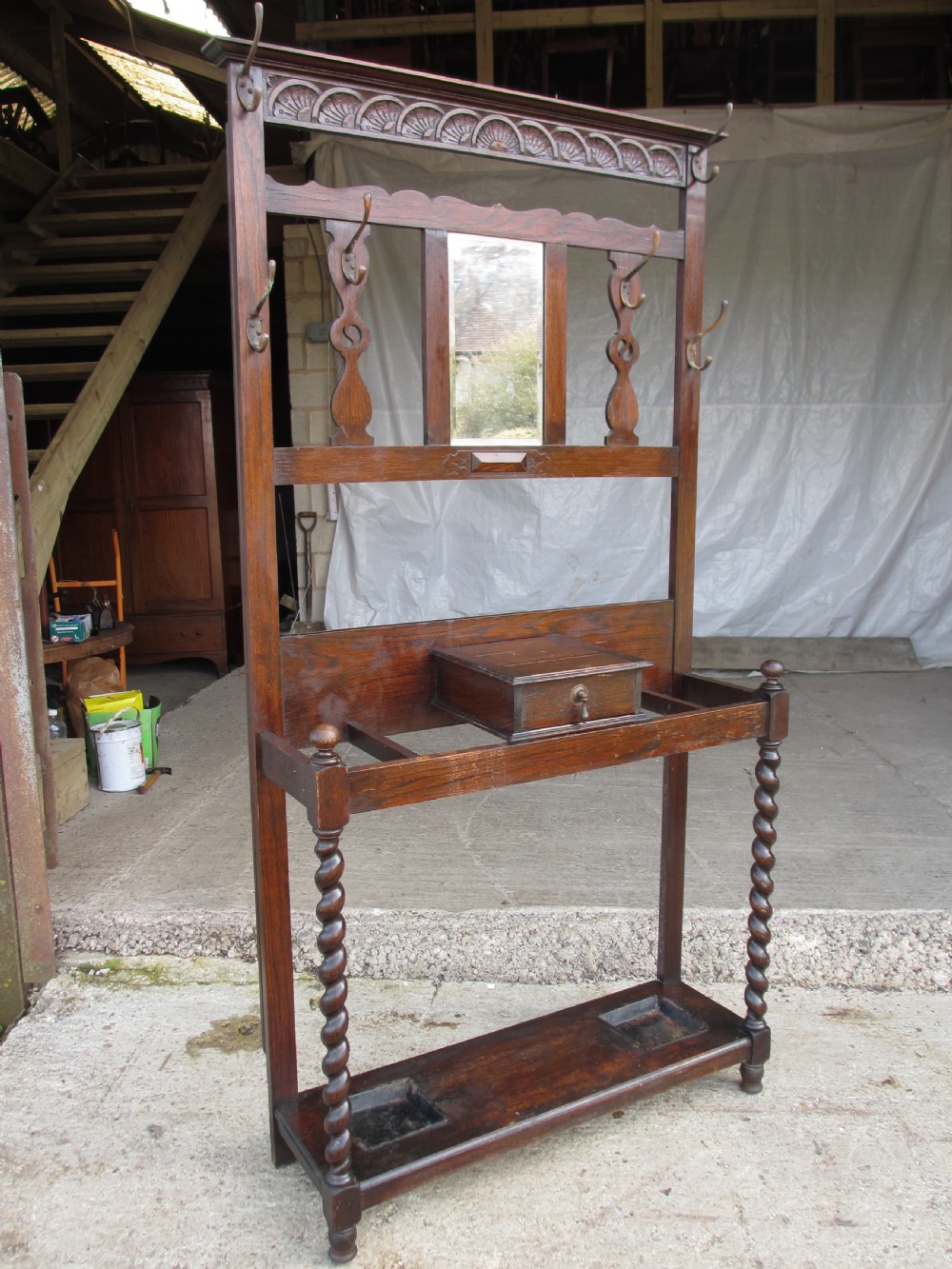 Victorian Oak mirrored hall stand View III