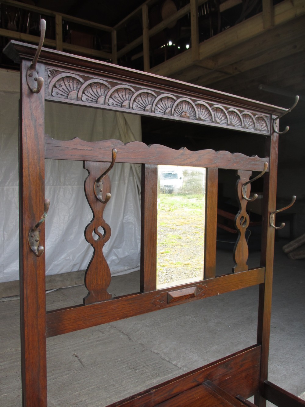 Victorian Oak mirrored hall stand View II