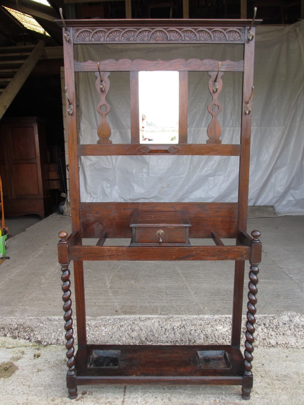 Victorian Oak mirrored hall stand