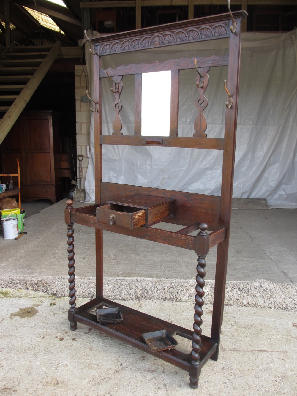 Victorian Oak mirrored hall stand View XII