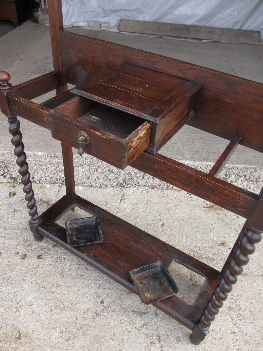 Victorian Oak mirrored hall stand View XIII