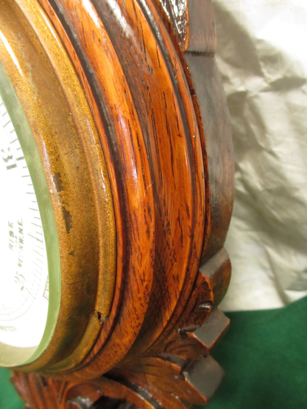 Lovely Victorian carved Oak wheel barometer by Brannon London  View IX