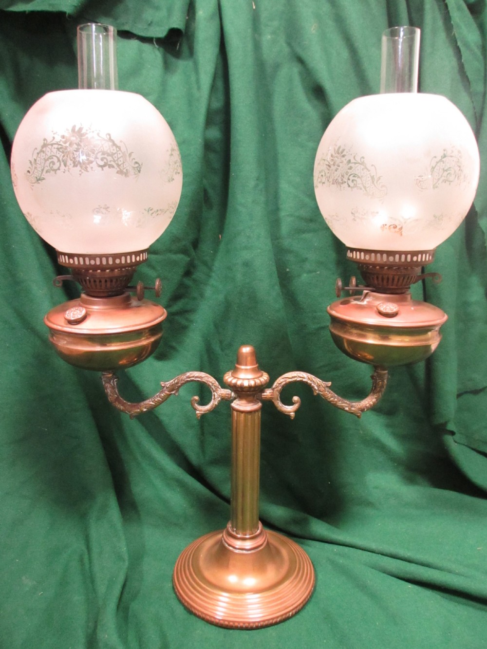 Victorian brass twin oil lamp
