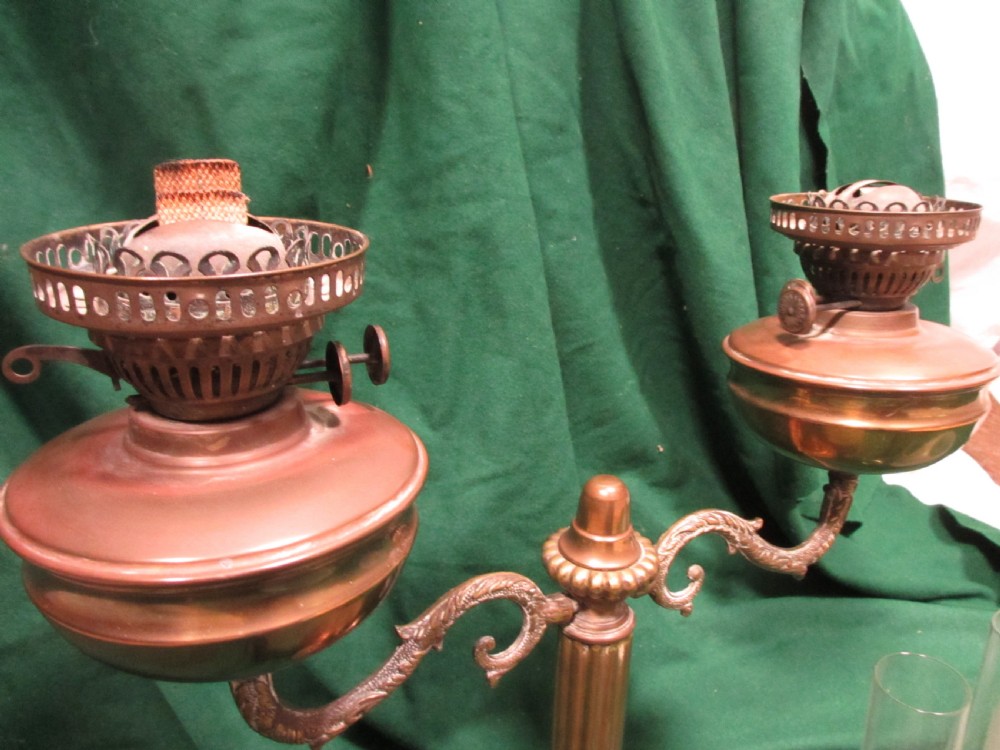 Victorian brass twin oil lamp View XI