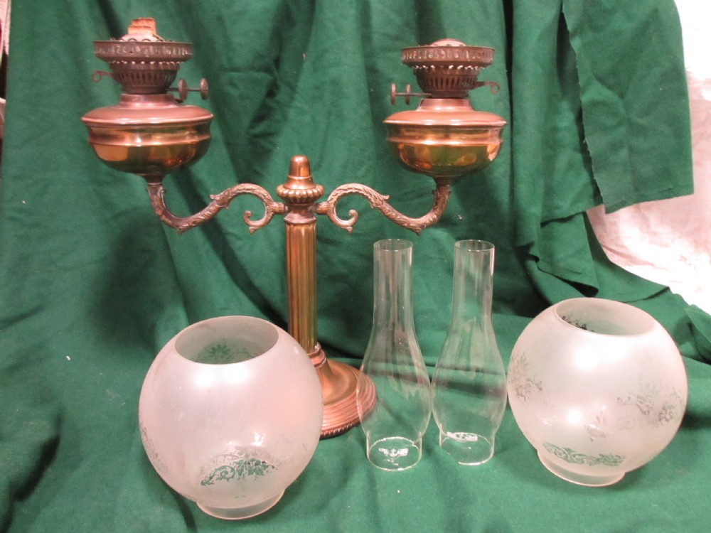 Victorian brass twin oil lamp View XII