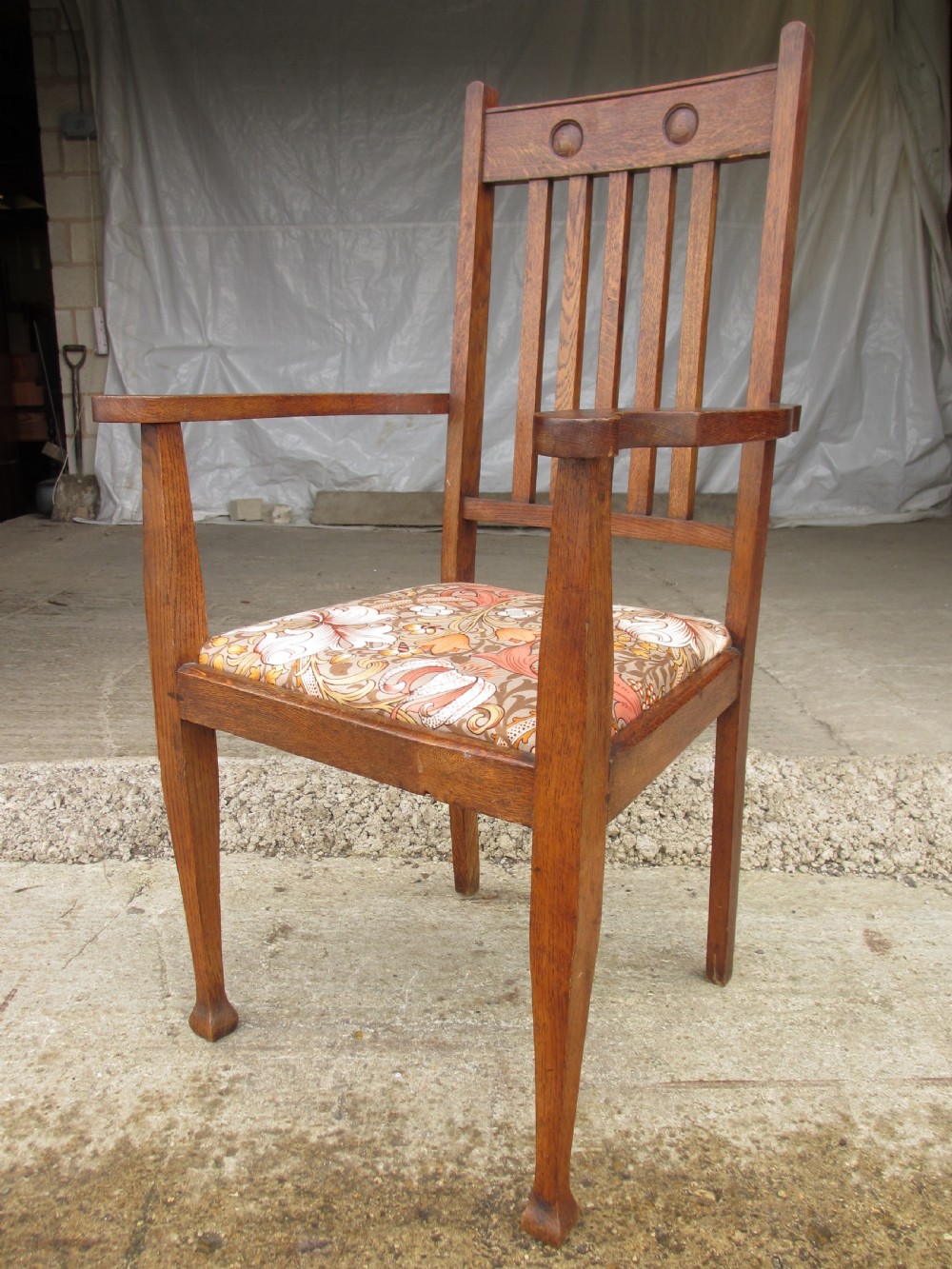 Pair of Victorian Arts and Crafts Oak carver arm chairs View IV