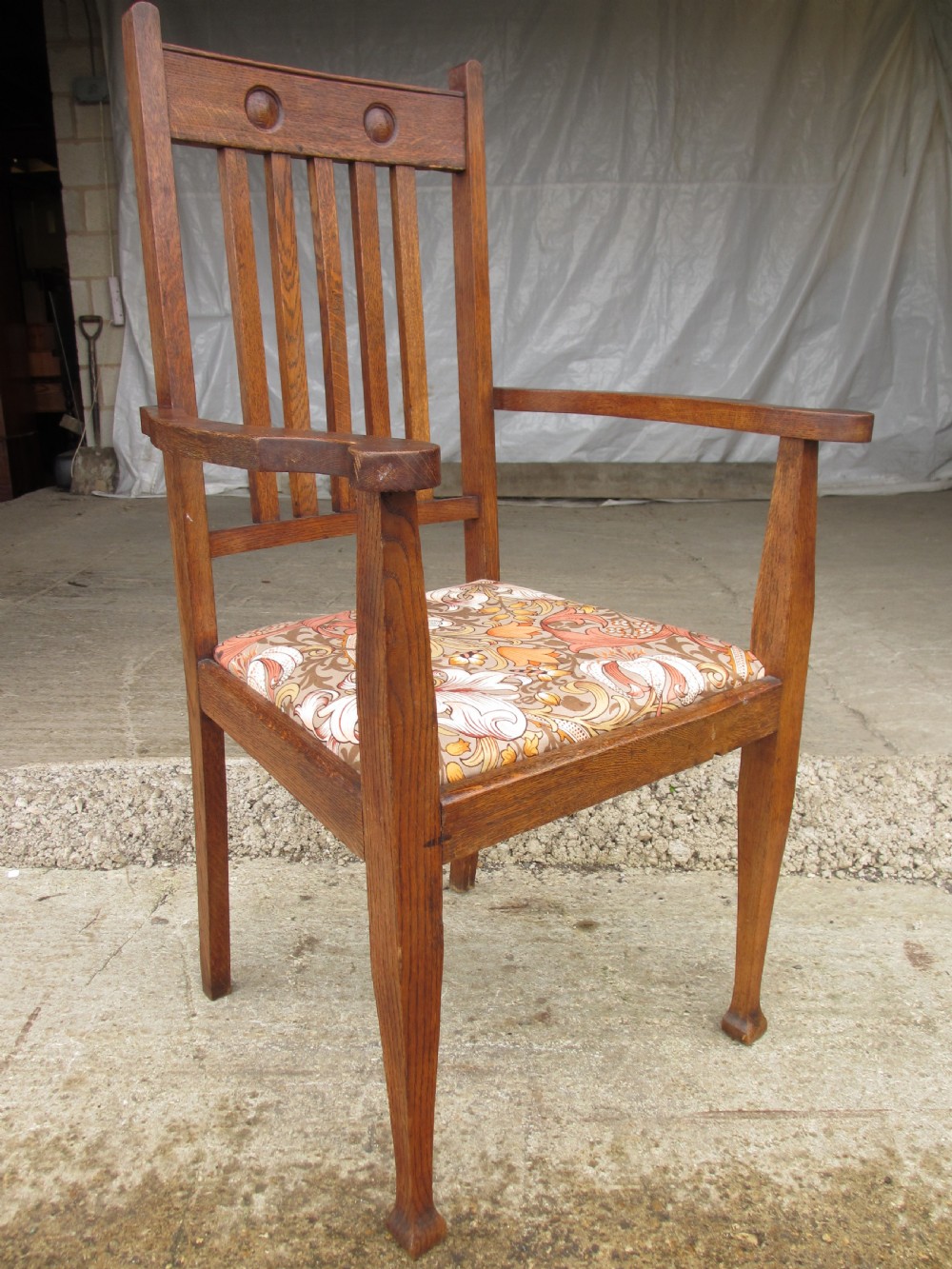 Pair of Victorian Arts and Crafts Oak carver arm chairs View V