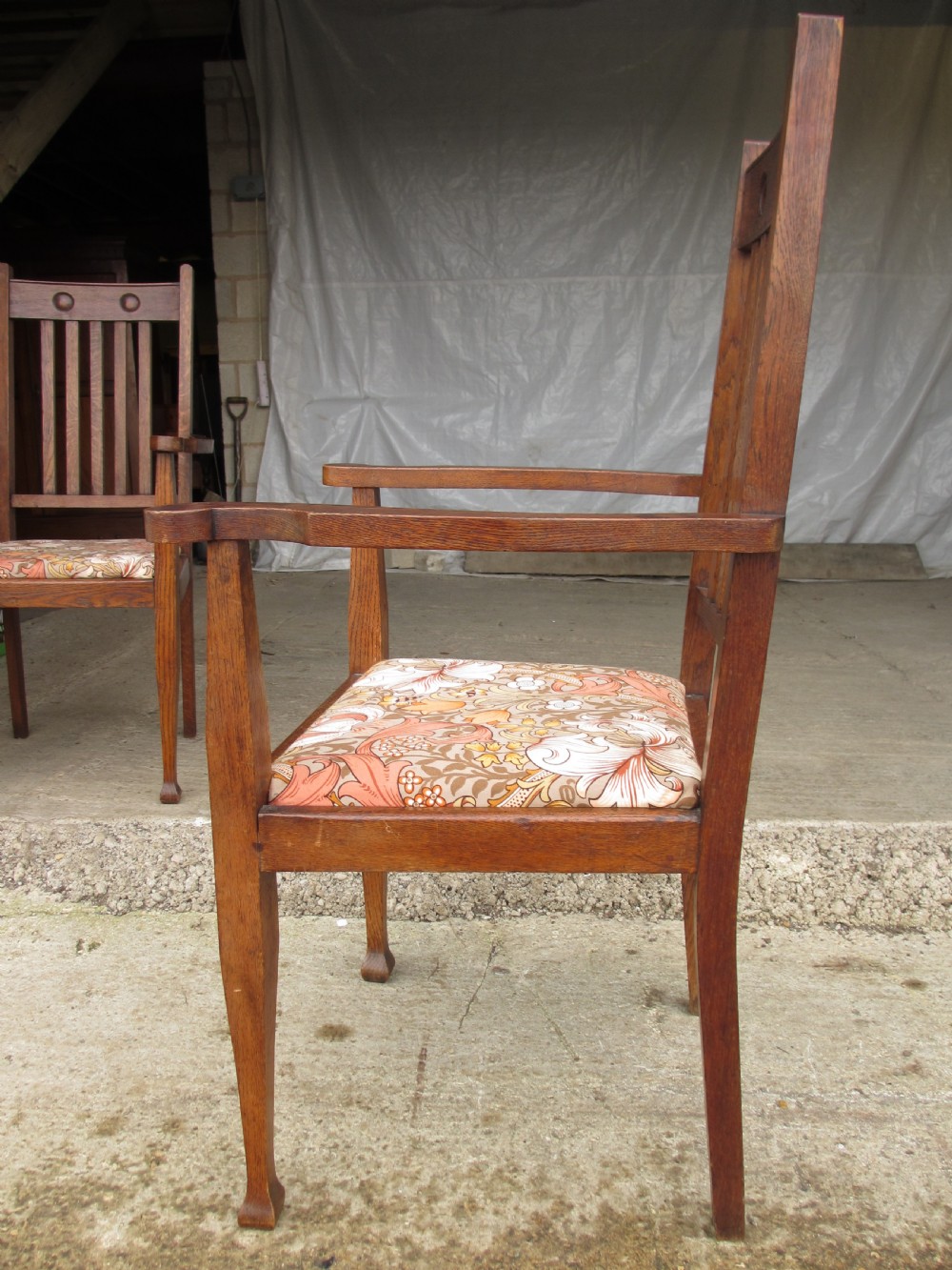 Pair of Victorian Arts and Crafts Oak carver arm chairs View XI
