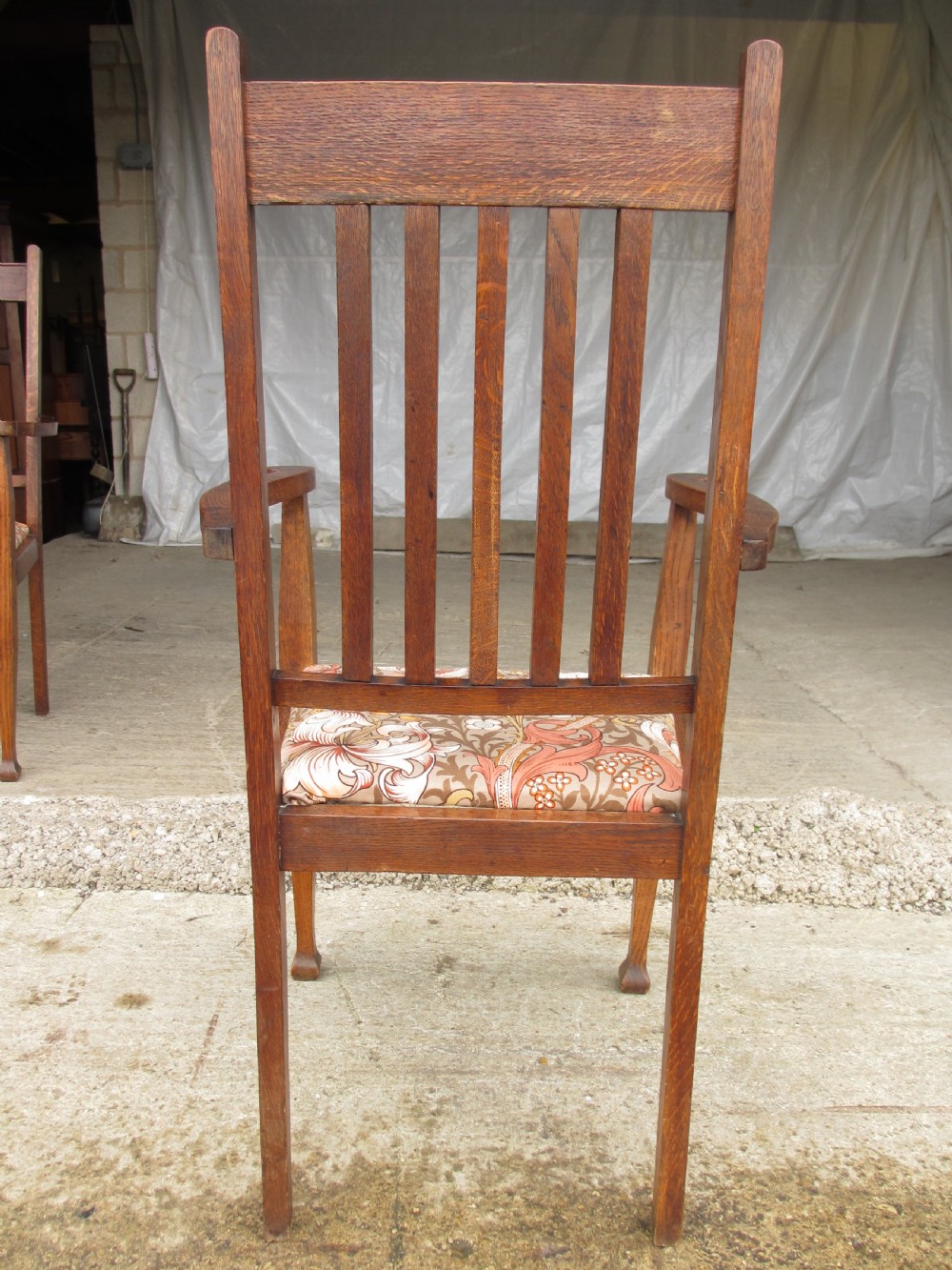 Pair of Victorian Arts and Crafts Oak carver arm chairs View XII