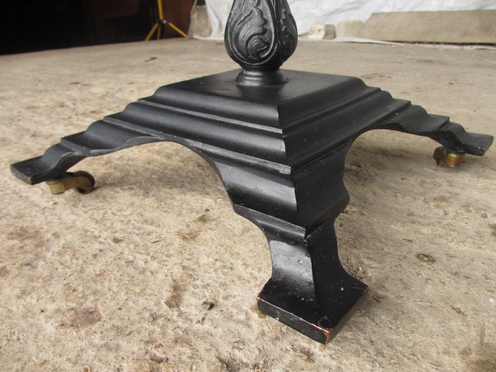 Victorian brass adjustable stand with oak circular pie edged top View V
