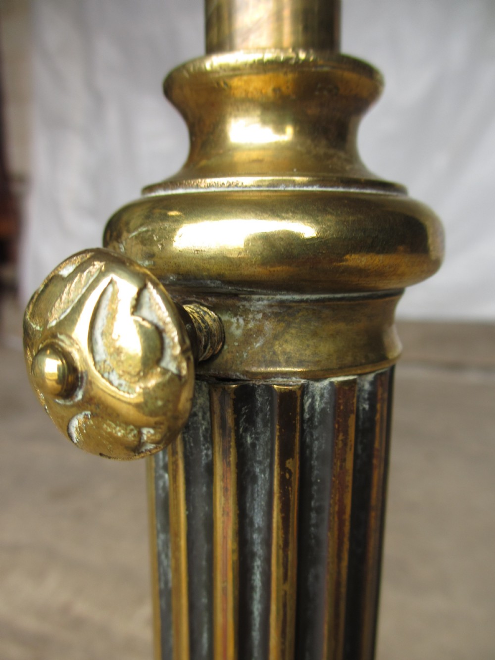 Victorian brass adjustable stand with oak circular pie edged top View X