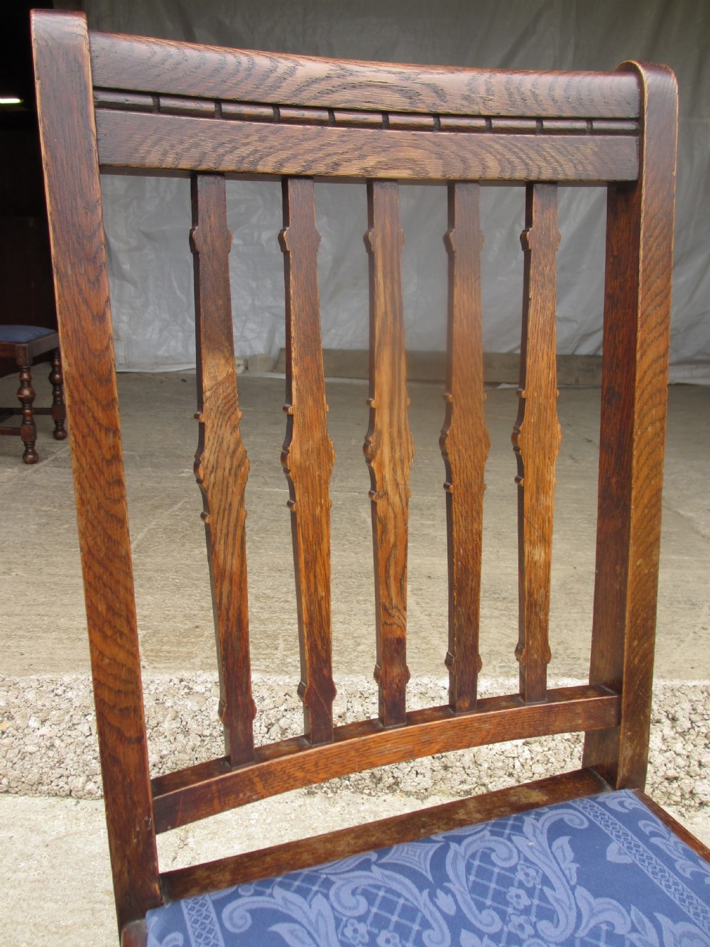 Four late 19th century oak slat back dining chairs  View VII