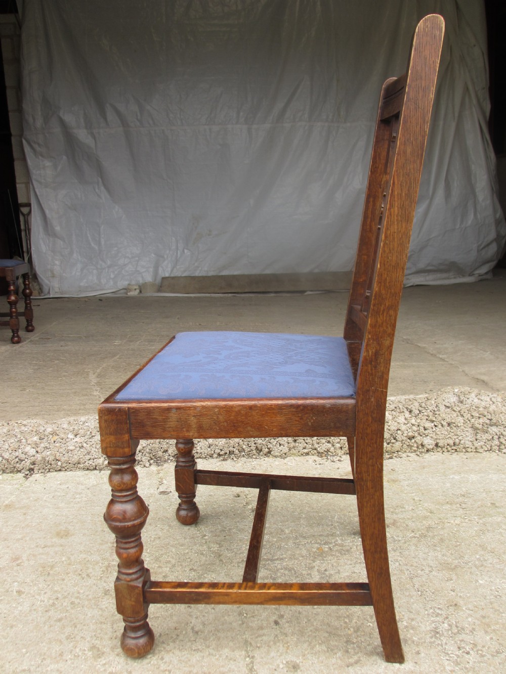 Four late 19th century oak slat back dining chairs  View XI