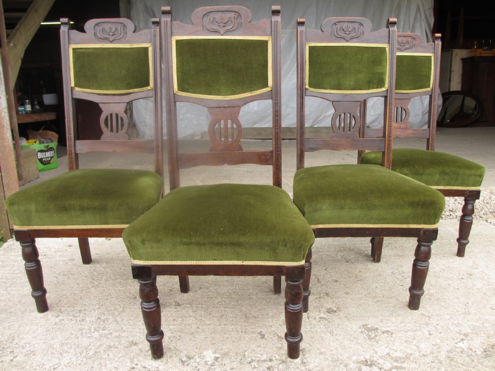 Four Victorian mahogany Art Nouveau dining chairs
