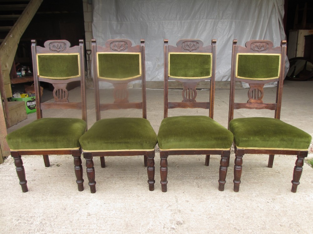 Four Victorian mahogany Art Nouveau dining chairs View II