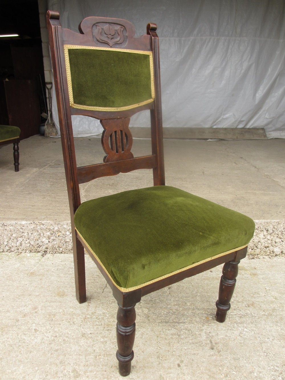 Four Victorian mahogany Art Nouveau dining chairs View IV