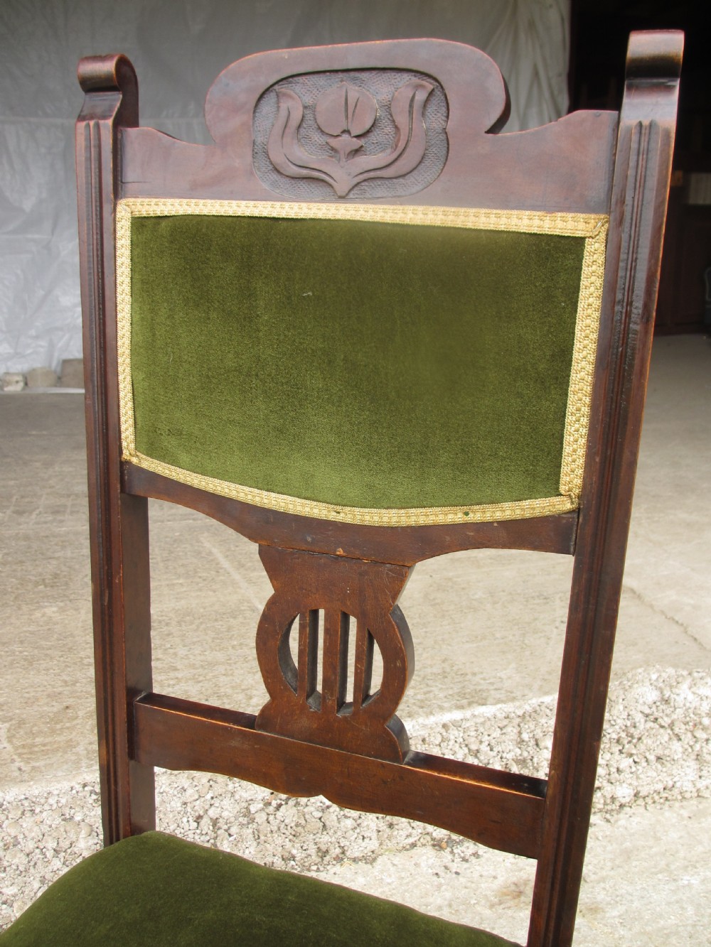 Four Victorian mahogany Art Nouveau dining chairs View V