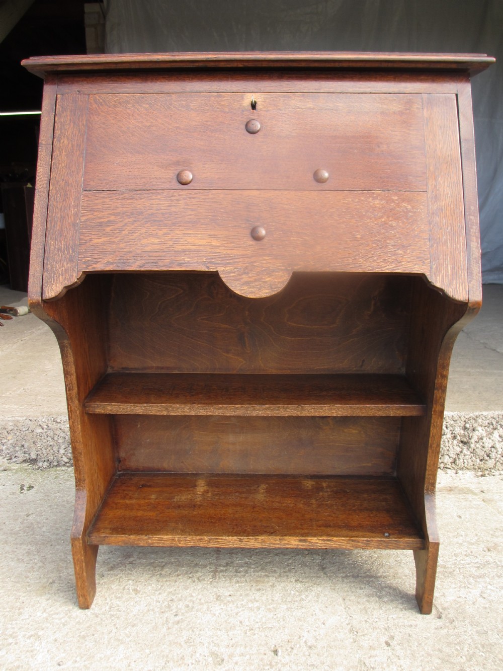 Edwardian oak bureau bookcase with lockable work station