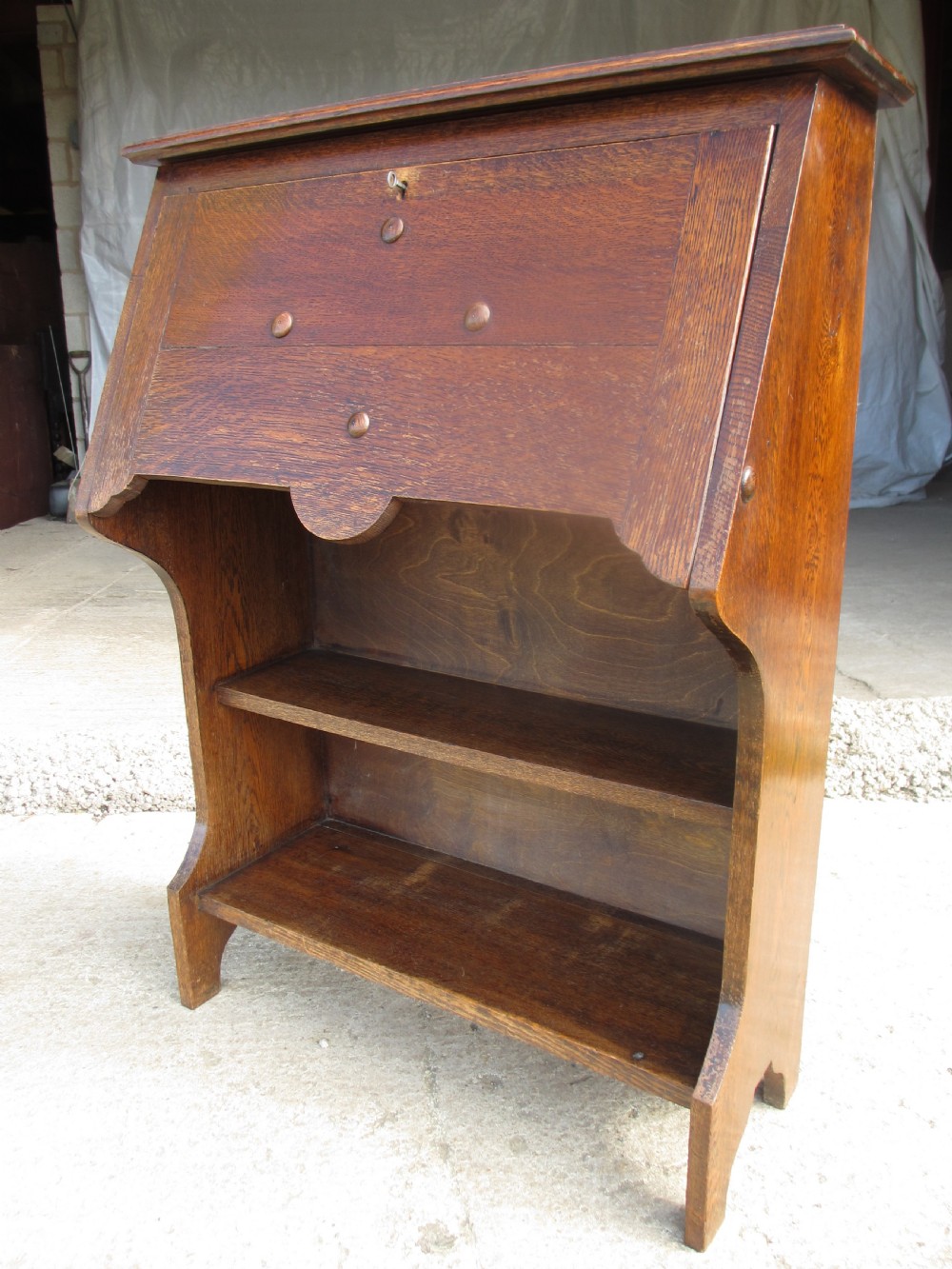 Edwardian oak bureau bookcase with lockable work station View II