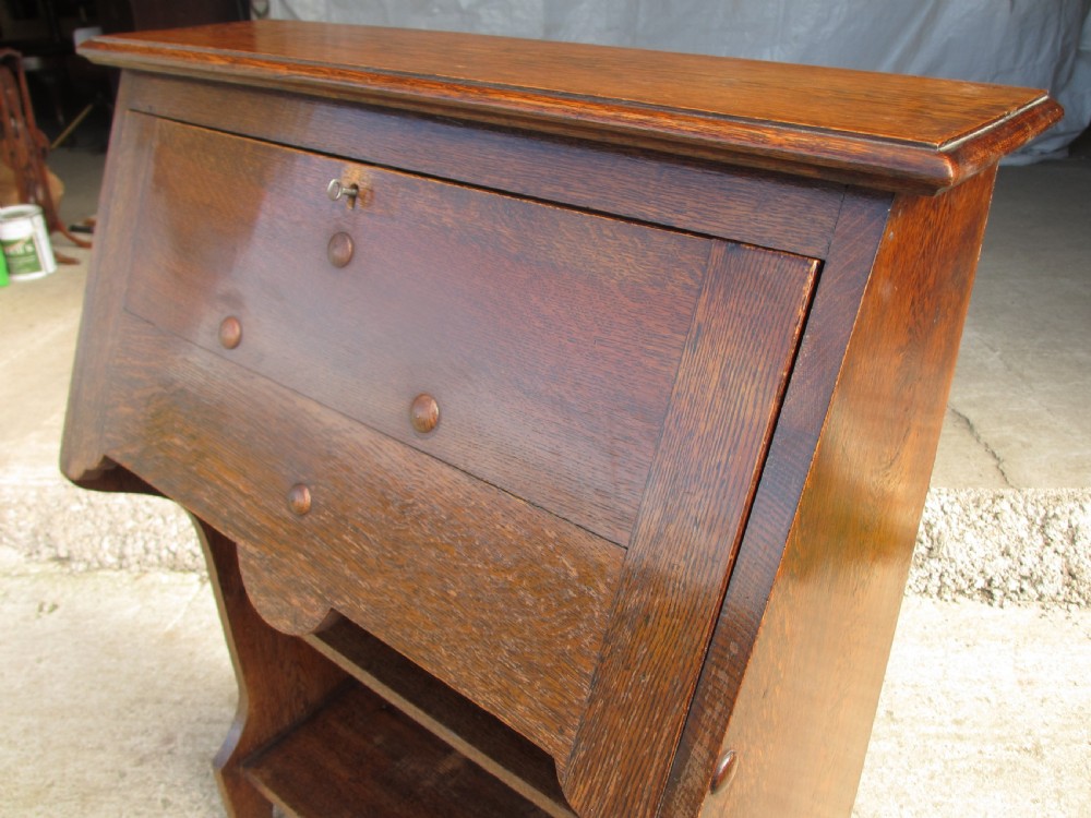 Edwardian oak bureau bookcase with lockable work station View III