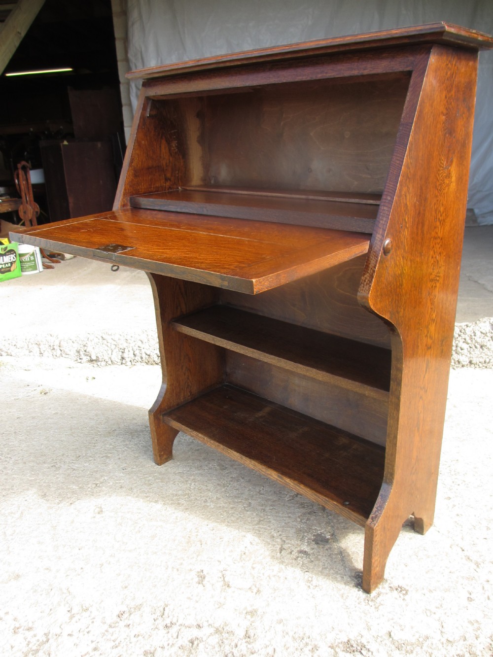 Edwardian oak bureau bookcase with lockable work station View VII