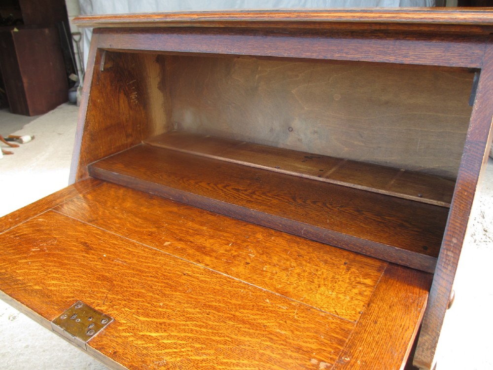 Edwardian oak bureau bookcase with lockable work station View VIII