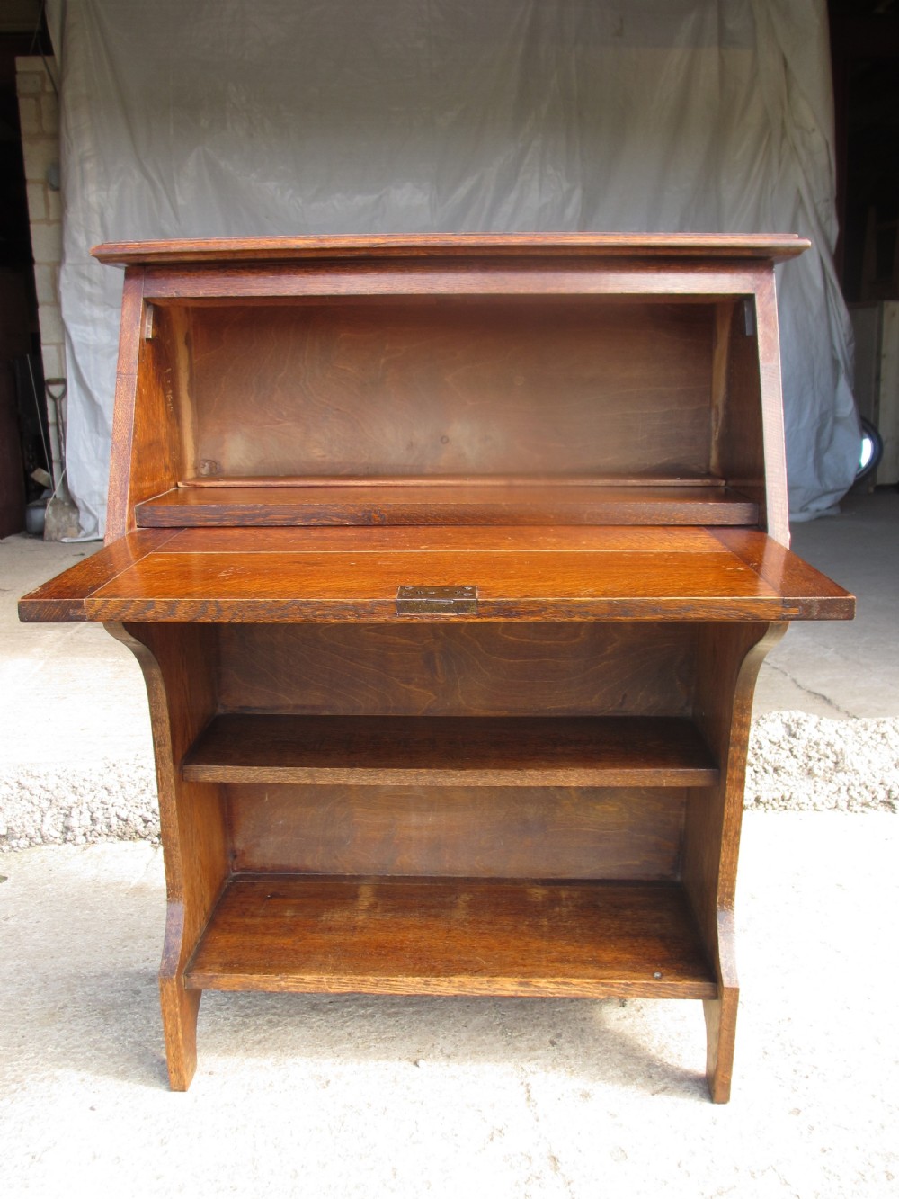 Edwardian oak bureau bookcase with lockable work station View IX