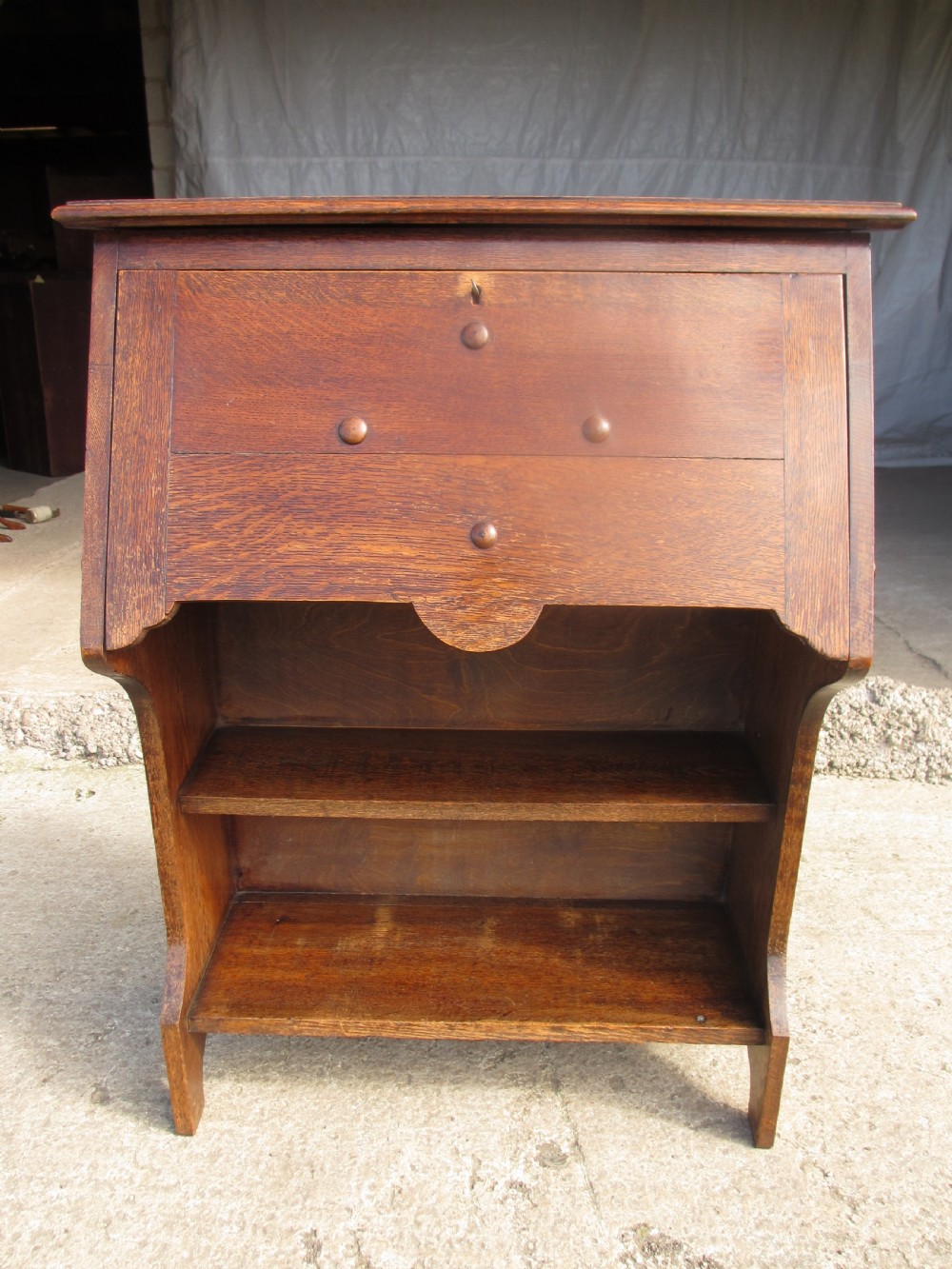 Edwardian oak bureau bookcase with lockable work station View X