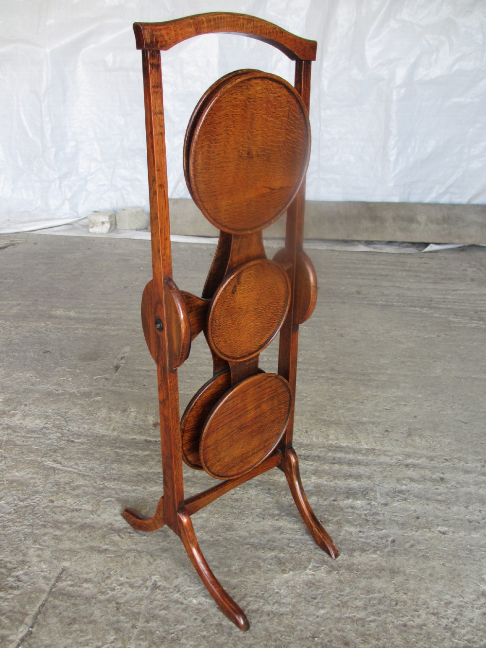 Unusual Victorian oak folding swivel cake stand View IV