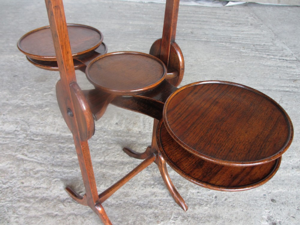 Unusual Victorian oak folding swivel cake stand View II