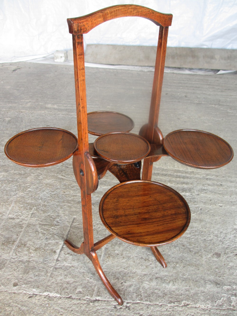Unusual Victorian oak folding swivel cake stand View III
