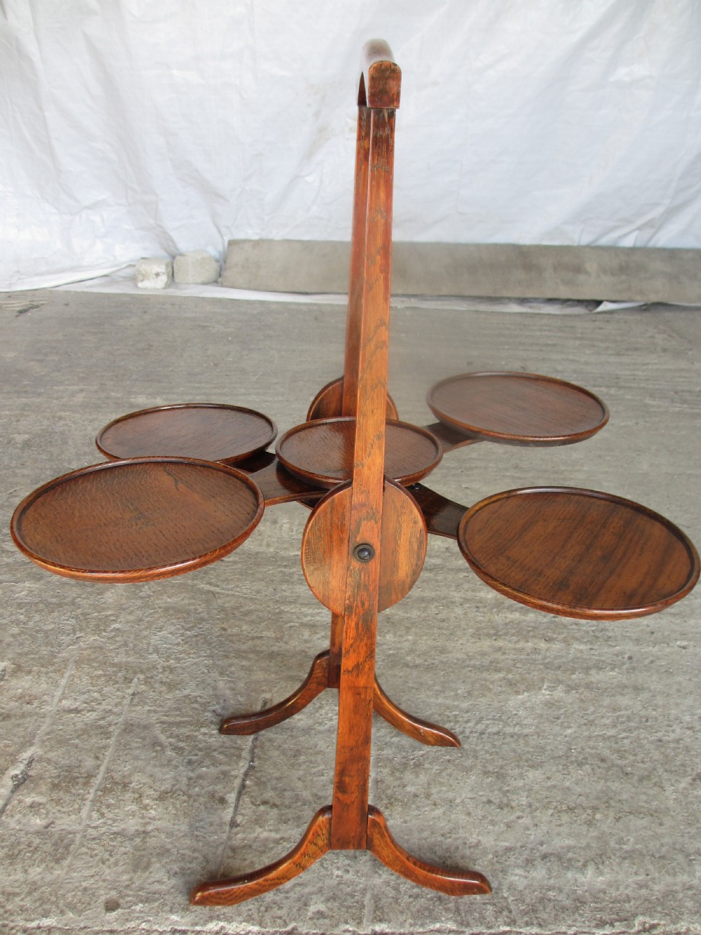 Unusual Victorian oak folding swivel cake stand View V