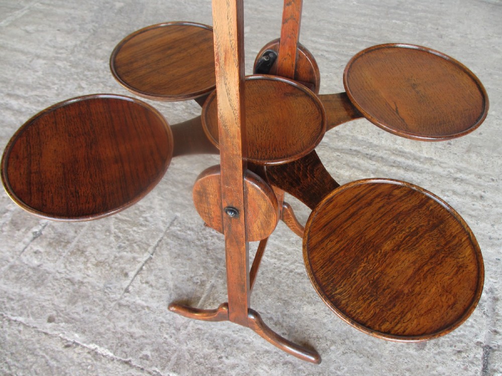 Unusual Victorian oak folding swivel cake stand View VI